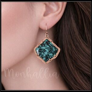 NEW ROSE GOLD BLUE TURQUOISE HOWLITE STONE MARBLED GRANITE EARRINGS